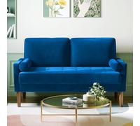 Vesgantti Petit Canapé 2 Places Bleu, Canapé en Velours 121cm avec Coussin à Ressorts, Mini Chambre avec Accoudoirs, Causeuse de Salon Moderne, Causeuse Fixe 2 Places, Bleu Causeuse
