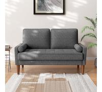 Vesgantti Petit Canapé 2 Places Gris Foncé, Canapé en Lin 121cm avec Coussin à Ressorts, Mini Chambre Chambre avec Accoudoirs, Chambre de Salon Moderne, Causeuse Fixe 2 Places, Gris Foncé Causeuse
