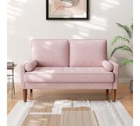 Vesgantti Petit Canapé 2 Places Rose, Canapé en Lin 121cm avec Coussin à Ressorts, Mini Chambre avec Accoudoirs, Chambre de Salon Moderne, Causeuse Fixe 2 Places, Rose Causeuse