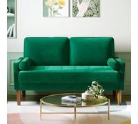 Vesgantti Petit Canapé 2 Places Vert, Canapé en Velours 121cm avec Coussin à Ressorts, Mini Chambre avec Accoudoirs, Causeuse de Salon Moderne, Causeuse Fixe 2 Places, Vert Causeuse