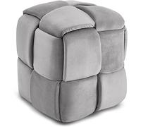 Vesgantti Pouf Ottoman en Velours Repose-Pieds Salon Tressé Tabouret Carrée de Maquillage Décorative Moderne 43 x 43 x 46 cm Charge Max 140 kg (Gris)