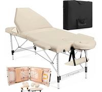 Vesgantti Table de Massage Pliante Professionnelle, Lit de Massage 3 Zones Aluminium, Table Esthetique Cosmetique Tatouage Portable, Hauteur Réglable avec Repose Bras - Beige