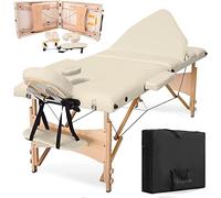 Vesgantti Table de Massage Pliante Professionnelle, Lit de Massage 3 Zones Bois, Table Esthetique Cosmetique Tatouage Portable, Hauteur Réglable avec Repose Bras - Beige