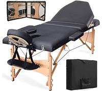 Vesgantti Table de Massage Pliante Professionnelle, Lit de Massage 3 Zones Bois, Table Esthetique Cosmetique Tatouage Portable, Hauteur Réglable avec Repose Bras - Noir