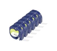 Veson 91221 Lot de 6 rubans d'étiquettes compatibles Dymo Letratag 12 mm x 4 m - Ruban de rechange pour Dymo LetraTag Plastic White pour Dymo LT-100H LT-100T 200B XR XM - Noir sur blanc