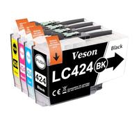 Veson LC424 LC 424 Cartouches d'encre compatibles avec Brother LC424 LC424XL LC-424VAL pour Cartouche Brother DCP-J1200W DCP-J1200WE (1 Noir, 1 Cyan, 1 Magenta, 1 Jaune)