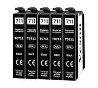 Veson T0711 Cartouches d'encre Compatibles pour Epson T0711 T0715 avec Epson Stylus D92 D78 SX218 SX410 DX4400 DX7400 DX4050 DX7450 DX8400 DX8450 DX9400F SX400 B40W BX300F (5 Noir)