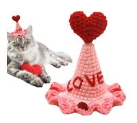 Vesone Chapeau Crochet pour Chat | Accessoire Ajustable pour Animal Saint-Valentin - Chapeau Rouge à Cœurs | pour Chats et Chiens, Fêtes et Déguisement, Tailles Petite et Moyenne