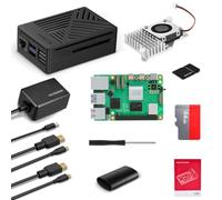 Vesonn Raspberry Pi 5 16 Go Kit de démarrage avec carte 64 Go Boîtier Raspberry Pi 5 avec refroidisseur actif Bloc d'alimentation GaN 5,1 V 5 A de type C 2 câbles de sortie HD Lecteur de carte Adaptat
