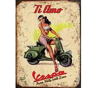 Vespa Étain Mur Signe Affiche de Fer Métal Mur étain Panneau Attention Plaque Rétro décoration Murale pour Café Bar Hôtel Jardin Parc