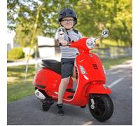 Vespa Scooter Moto électrique Enfants 6 V dim. 102L x 51l x 76H cm Musique MP3 Port USB klaxon Phare feu AR Rouge
