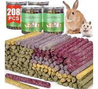 VESPRO Lot de 208 bâtonnets à mâcher pour lapin, cochon d'Inde, bâtonnets de dents molaires en herbe de Timothy naturelle, mélange de fleurs, roses, calendula et oubliez-moi pas, friandises pour