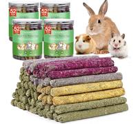 VESPRO Lot de 208 bâtonnets à mâcher pour lapin, cochon d'Inde, bâtonnets de dents molaires en herbe de Timothy naturelle, mélange de fleurs, roses, calendula et oubliez-moi pas, friandises pour