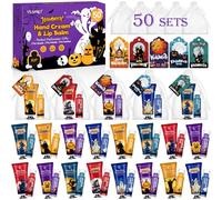 VESPRO Lot de 50 crèmes pour les mains et baumes à lèvres d'Halloween en vrac avec cartes d'Halloween et sac en organza, décorations d'Halloween et cadeaux de fête d'Halloween pour femme