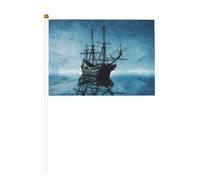 Vessel on Dark Night Sea Lot de 6 et 10 drapeaux à agiter à la main, drapeaux à main sur bâton, pour défilés, fête, bar, anniversaire