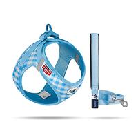 Vest Harness curli Clasp Air-Mesh SkyBlue-Caro M & Leash L
