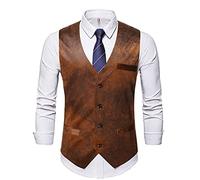 Vest Mens Suit Vest V Neck Artificial Leather Single-Breasted Slim Fit for Men Sleeveless Formal Casual Waistcoat (Color : A Size : XXXL Code) (A XXL Code)