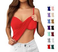 Vest Top with Built in Bra UK, Vest Tops Women Built with Adjustable Shoulder Strap, Breathable, Versatile Style, Tank Tops Spaghetti Strap Stretch Top (Red,TG)