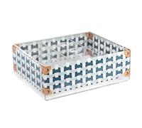 VESTA Conteneur avec couvercle Only Tea - Bleu clair - Imprimé tressé - 3 compartiments intérieurs - 20 x 16 x 7 cm - Cristal acrylique - Fabriqué en Italie