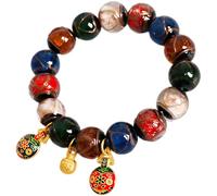 Vestamore Bracelet Pi Xiu en perles de verre glacées multicolores, charm talisman, cordon élastique, bracelet décoratif pour homme et femme, style traditionnel chinois, feng shui richesse et chance