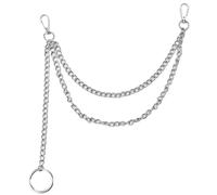 Vestamore Chaîne de montre de poche en métal de 40,6 cm pour style punk, accessoire hip-hop unisexe avec porte-clés, chaîne de pantalon à trois couches pour discothèques et fêtes