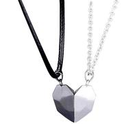 Vestamore Collier 2 pièces cœurs à forte force d'attache, pendentif noir et blanc, parure pour couple en alliage, design d'assemblage unique, collier pour lui et elle, cadeau de Noël pour couple