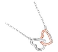 Vestamore Collier pour maman, cadeau de la part de sa fille, pendentif double cœur entrelacé bicolore en acier inoxydable, chaîne réglable 45 cm, avec carte message et boîte cadeau assortie