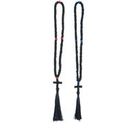 Vestamore Corde de prière chrétienne orthodoxe faite à la main, 100 nœuds grecs Komboskoini avec perles rouges et pampille croix, corde de prière nouée noire de 21 cm