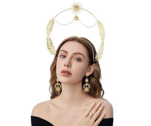 Vestamore Ensemble coiffe et boucles d'oreilles à auréole - Bandeau de déesse bohème pour femme - Accessoires de lune et d'étoiles - Idéal pour un mariage, une fête costumée, un gala et des