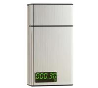 Vestamore Étui à cigarettes portable, avec serrure minutée, affichage numérique, 20 emplacements, contrôle du tabagisme pour homme, alliage d'aluminium, argent, rechargeable par USB, accessoire