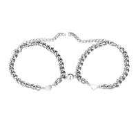 Vestamore Lot de 2 bracelets assortis pour couple, alliage avec forte force d’attraction, pendentif cœur, chaîne cubaine argentée, bracelets petit serment, réglables pour mariage anniversaire