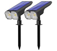 Vestamore Lot de 2 spots d'extérieur étanches à énergie solaire, tête réglable à 90°, lumière RVB 8 options, charge USB et solaire, matériau ABS, idéal pour allée, terrasse, jardin, garage