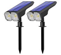 Vestamore Lot de 2 spots solaires d'extérieur étanches, matériau ABS, charge solaire plus USB, tête réglable à 90°, 8 lumières RVB, idéal pour allée, terrasse, jardin, garage