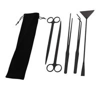 Vestamore Lot de 5 outils d'aquarium en acier inoxydable noir avec pelle à sable plate, pince droite et incurvée, ciseaux pour plantes aquatiques