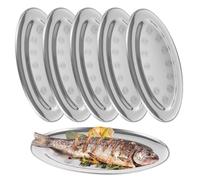 Vestamore Lot de 6 grands plateaux ovales en acier inoxydable 13.2 - Grands plateaux de service pour poisson résistant à la rouille