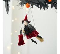 Vestamore Poupée sorcière Rouge Suspendue, Figurine Classique de sorcière à Balai avec Jupe à Paillettes, décoration pour Halloween, fête et intérieur, Accent Fantaisie pour Cuisine et Maison