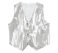 Veste 2025 Brillante Femmes/Homme/Fille/Garçon Style Mode San Manches À Sequins Manteau Gilet Top À Brillantes Clubwear Tenue Clubbing Festive Bal Scintillantes Argentées