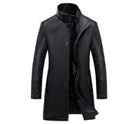 Veste 3/4 mi-longue en cuir synthétique à effet vieilli pour homme - Pour toutes les saisons - Double boutonnage, Noir/blanc, 3XL