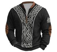 Veste 3/ 4 Pour Homme Pull mi-lourd à col rond et fermeture éclair quart de tour,doublé polaire,orné d'un motif de mythologie nordique Couche intérieure chaude et douce,vêtement d'hiver décontracté