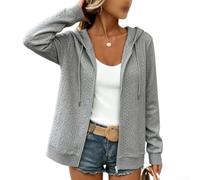 Veste à capuche avec fermeture éclair pour femme - Coupe-vent en Softshell léger - Pour la plage, le cyclisme, le yoga, la coupe régulière - Printemps et automne - Gris - XXL