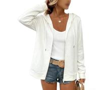 Veste à capuche avec fermeture éclair pour femme - Coupe-vent en Softshell léger - Pour la plage, le cyclisme, le yoga, la coupe régulière - Printemps et automne - Blanc XL
