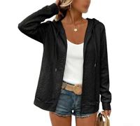 Veste à capuche avec fermeture éclair pour femme - Coupe-vent en Softshell léger - Pour la plage, le cyclisme, le yoga, la coupe régulière - Printemps et automne - Noir M
