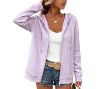 Veste à capuche avec fermeture éclair pour femme - Coupe-vent en Softshell léger pour la plage, le cyclisme, le yoga, coupe régulière - Printemps et automne - Violet M