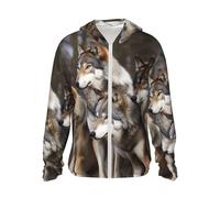 Veste à capuche avec imprimé loups de différentes couleurs, fermeture éclair, manches longues, avec poches pour l'extérieur, Noir, XL