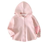 Veste à capuche boutonnée à manches rayées pour filles - Style décontracté - Manches longues - Ouverture sur le devant - Pour la rentrée scolaire des tout-petits, rose, 3-4 ans