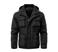 Veste à capuche coupe-vent détachable pour homme - Style décontracté - Multi-sac - Convient pour les activités de plein air et le travail, Noir , XXL