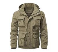 Veste à capuche coupe-vent détachable pour homme - Style décontracté - Multi-sac - Convient pour les activités de plein air et le travail, kaki, XXL