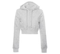 Veste à capuche courte à manches longues et fermeture éclair pour femme, gris clair, L