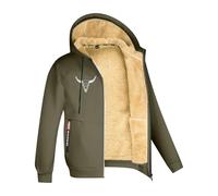 Veste à capuche d'hiver pour homme avec doublure en poils et aspect sherling, cardigan, sweat-shirt grande taille, veste tendance, Vert armée., L