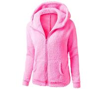 Veste à capuche doublée en polaire pour femme - Uni - Fermeture éclair - Manteau d'hiver chaud en peluche avec poches kangourou - Vêtement d'extérieur doux et confortable, rose vif, 5XL